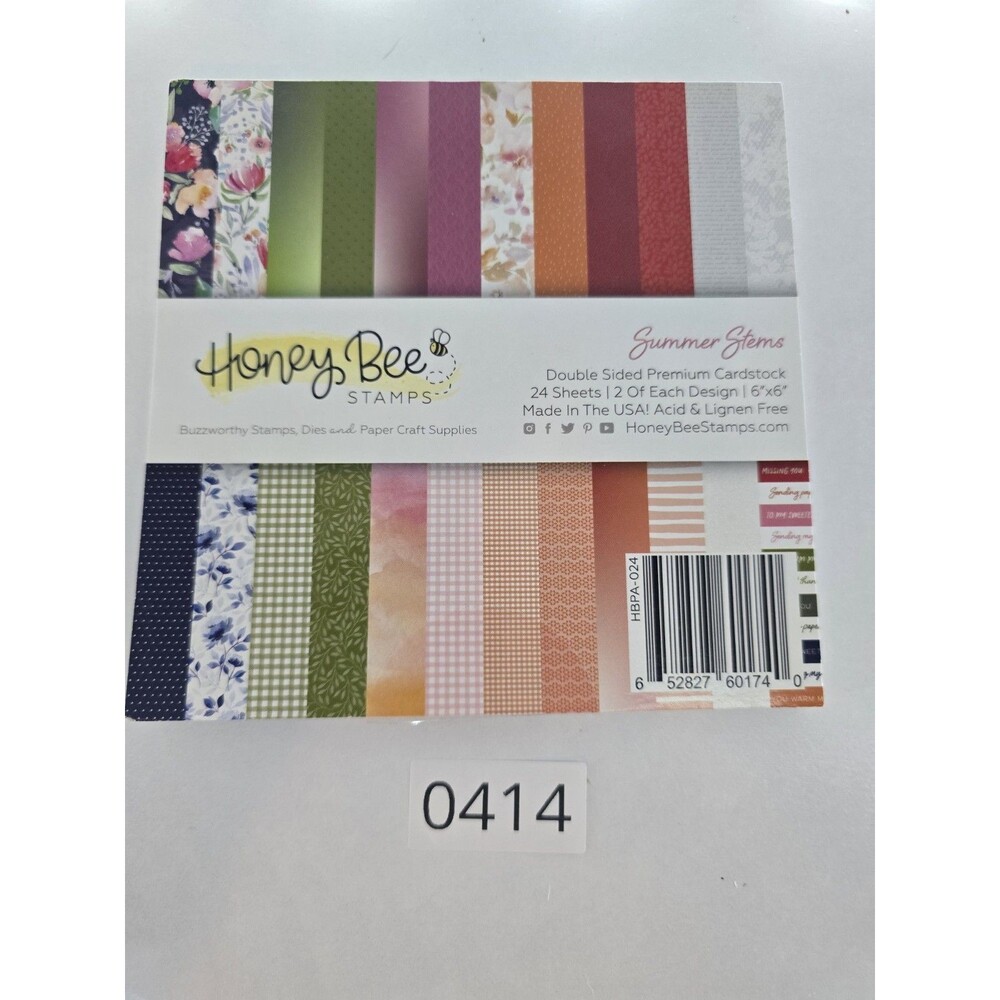 Honey Bee Stamps Summer Stems 6x6 Paper Pad 24 Sheets Double Sided NEW